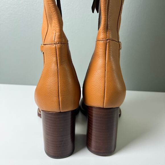 Sam Edelman Brown Almond Toe Elsy Zip Up Tall Block Heel Boot in Caramel 9.5 - Picture 10 of 13